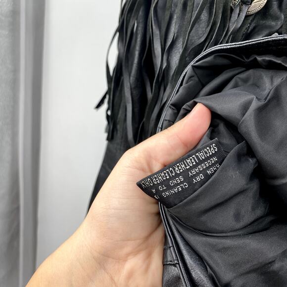 Vintage Leather Guns N Roses Fringe Embroidered Western Moto Jacket - Picture 6 of 7